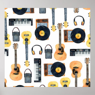 Poster Instruments de musique : aquarelle transparente