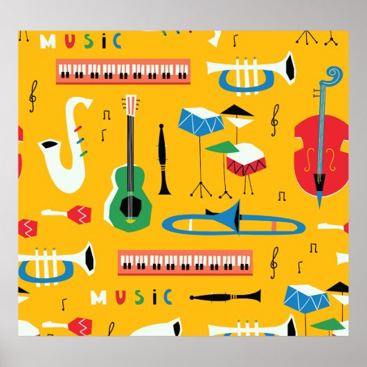 Poster Instruments de musique : Jaune du milieu du siècle (Devant)