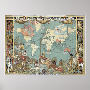 Poster Intéressante carte du monde de l'Empire britanniqu