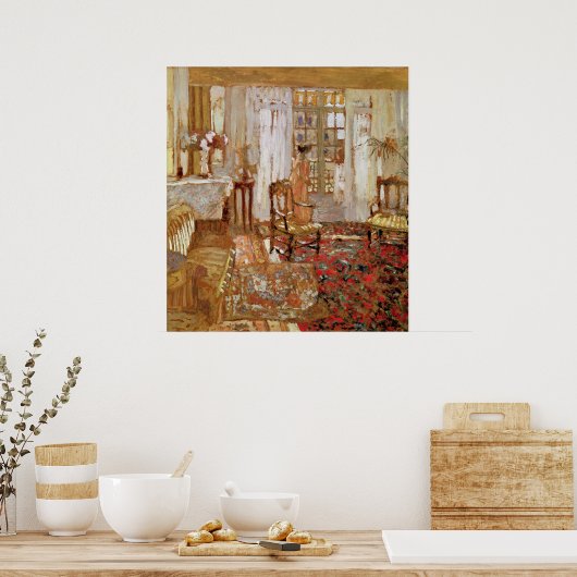 Poster Intérieur avec une femme en jaune devant (Cuisine)