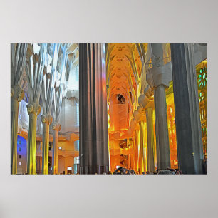 Poster Intérieur de la Sagrada Familia Barcelone Mist Wal