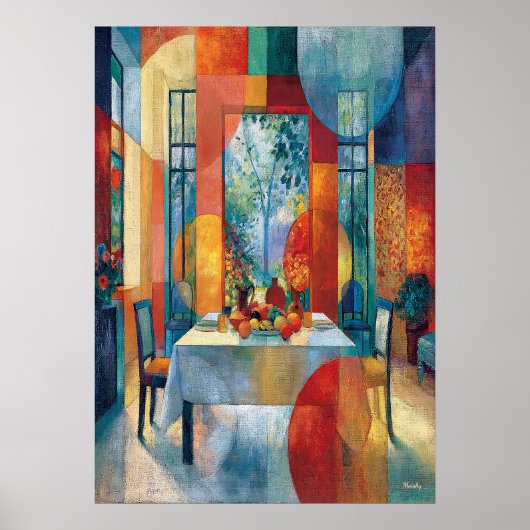 Poster Intérieur de salle à manger cubiste (Devant)