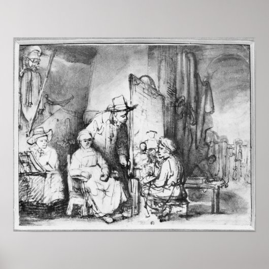 Poster Intérieur du studio avec peinture peintre (Devant)