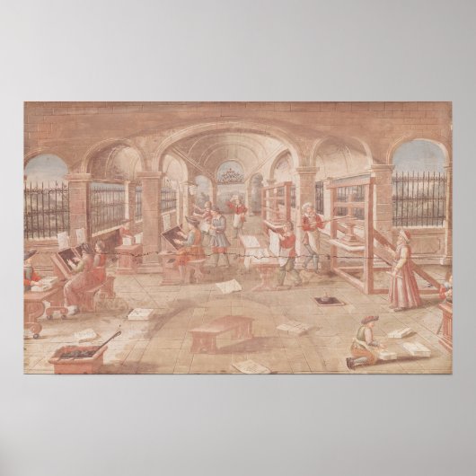 Poster Intérieur d'une imprimerie au XVIe siècle (Devant)