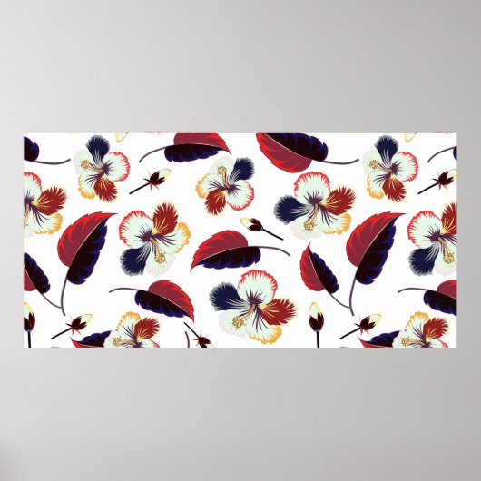 Poster Intersecter courbe élégant flux d'hibiscus stylisé (Devant)