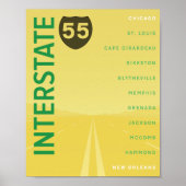 Poster Interstate 55 (I-55) (Jaune) (Devant)