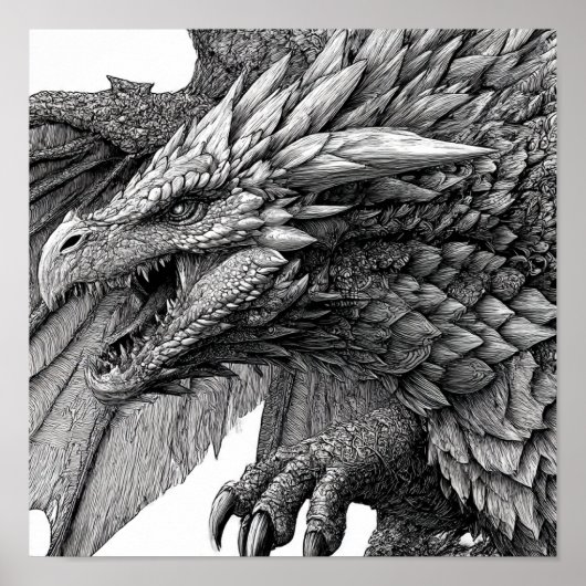 Poster Intricate Fantasy Illustration: Detailed Dragon (Devant)