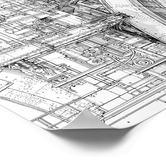 Poster Intricate Steampunk Scaffolding Technical Line Art (Coin)