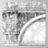 Poster Intricate Steampunk Scaffolding Technical Line Art (Devant)