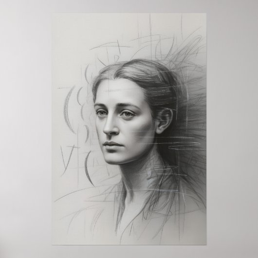 Poster Introspective Study: Graphite Portrait (Devant)