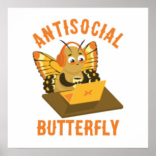 Poster Introvert Humour esthétique antisocial papillon