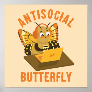 Poster Introvert Humour esthétique antisocial papillon