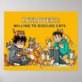Poster Introvert - Prêt à discuter des chats | Drôle (Devant)