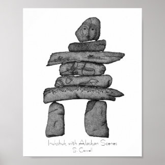 Poster Inukshuk avec l'art de la dotwork des Scènes de l'