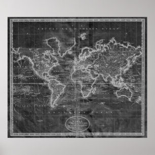 Poster Inverses noir et blanc de carte du monde 1801) (