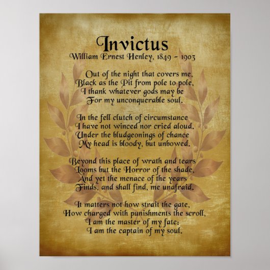 Poster "Invictus", couronne de parchemin de poème victori (Devant)