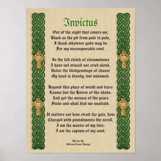 Poster Invictus, poème victorien Celtic Knots et croix (Devant)