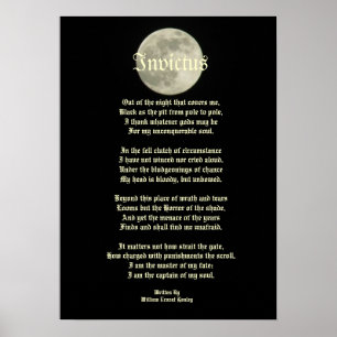Poster Invictus, poème victorien sur l'image de la lune