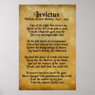 Poster "Invictus", poème victorien sur parchemin