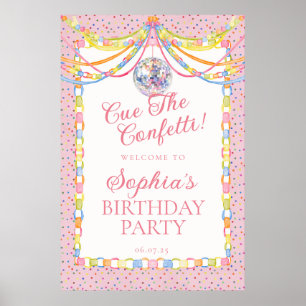 Poster Invitation à la fête d'anniversaire Rose Confetti