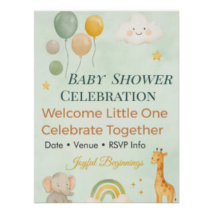 Poster Invitation à une Baby Shower Arc-en-ciel Éléph