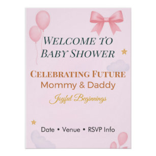 Poster Invitation à une Baby Shower Arc Rose Débuts Plein