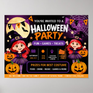Poster Invitation à une fête d'Halloween pour enfants J