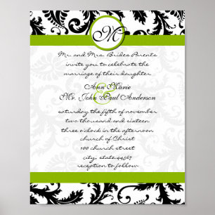 Poster Invitation Apple Green Black Mariage damassé
