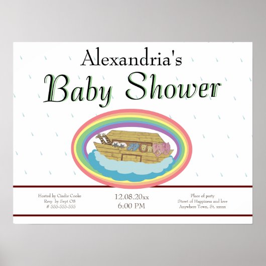 Poster Invitation au Baby shower Arche de Rainbow Noah (Devant)