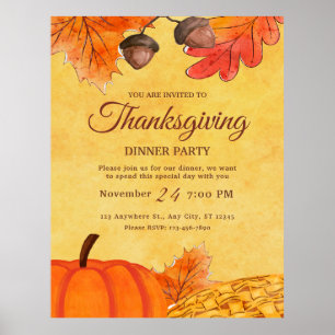 Poster Invitation de dîner de Thanksgiving à la fête de l