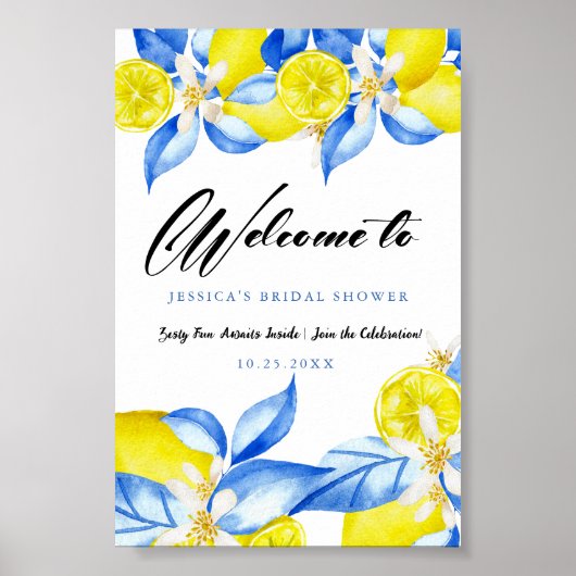 Poster Invitation de mariage floral au citron italien (Devant)