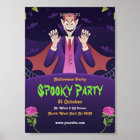 Poster Invitation d'Halloween modifiable, fête d'Hallowee (Devant)