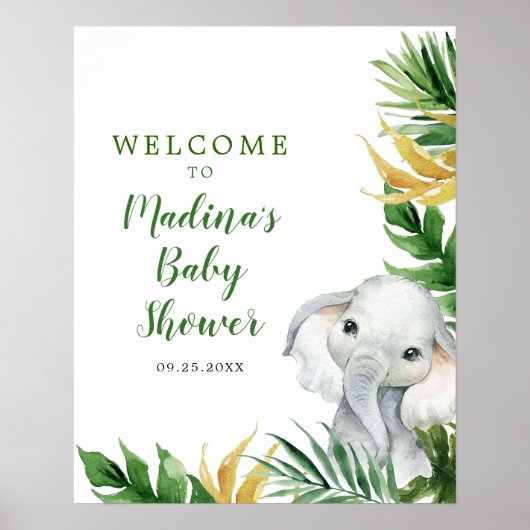 Poster Invitation du Baby shower des éléphants tropicaux (Devant)