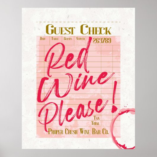 Poster Invité Check reçu Red Wine Please Wine Bar Art (Devant)