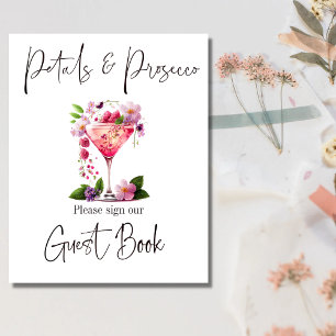 Poster Invité de la fête de mariage rose Petals & Prosecc