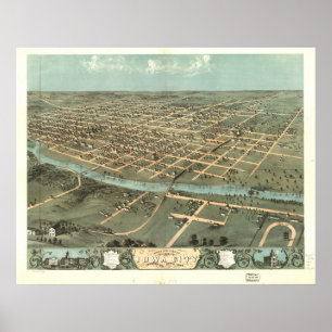 Poster Iowa City Iowa 1868 Carte panoramique antique