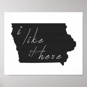 Poster Iowa Je L'Aime Ici État Silhouette Noir