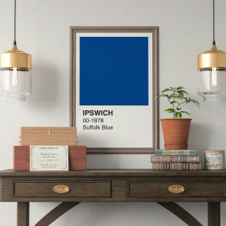Poster Ipswich Suffolk Bleu - Bordure blanche
