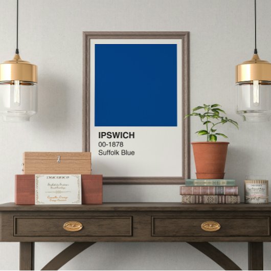 Poster Ipswich Suffolk Bleu - Bordure blanche