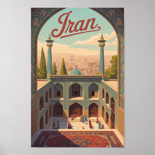 Poster Iran Skyline Illustration Travel Art Vintage (Devant)
