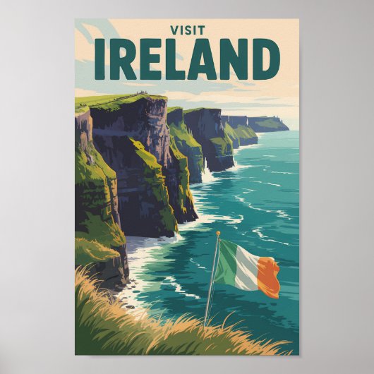 Poster Ireland Cliffs of Moher Illustration Travel Art (Devant)