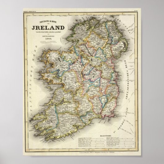 Poster Ireland Map - Irish Eire Erin Historic Map (Devant)