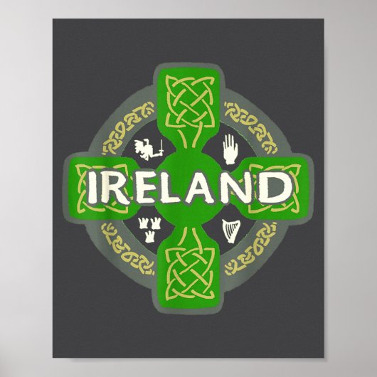 Poster Ireland St Patrick Day Celtic Cross Green  (Devant)