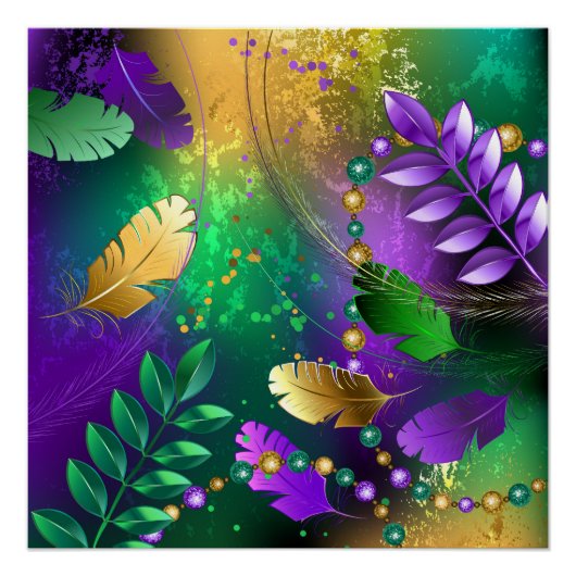 Poster Iridescente mardi gras arrière - plan avec perles (Devant)