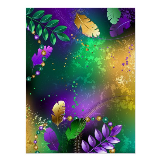 Poster Iridescente mardi gras arrière - plan avec perles (Devant)