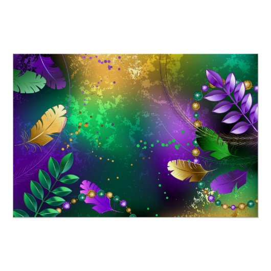 Poster Iridescente mardi gras arrière - plan avec perles (Devant)