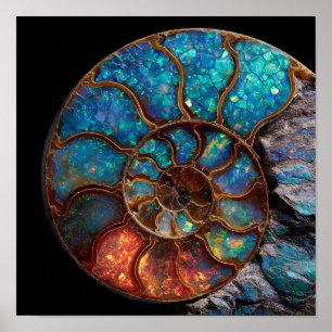 Poster Iridescente Opalized Ammonite Fossil Détail