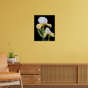Poster Iris blancs et jaunes sur fond floral noir