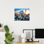 Poster Iris bleu et blanc pendant l'heure d'or (Bureau à domicile)