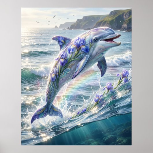 Poster Iris Dolphin Ocean Bloom (Devant)